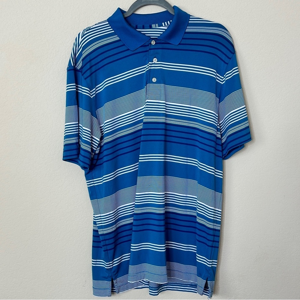 BROOKS BROTHERS blue striped polo, Size Large